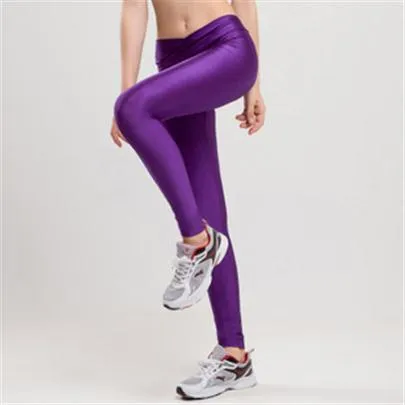 2017 V High Waist Candy Colors Neon Sportswear Workout Leggings Women Pants Fashion Jegging Elastic Strtched Shiny K086