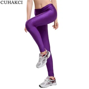 2017 V High Waist Candy Colors Neon Sportswear Workout Leggings Women Pants Fashion Jegging Elastic Strtched Shiny K086