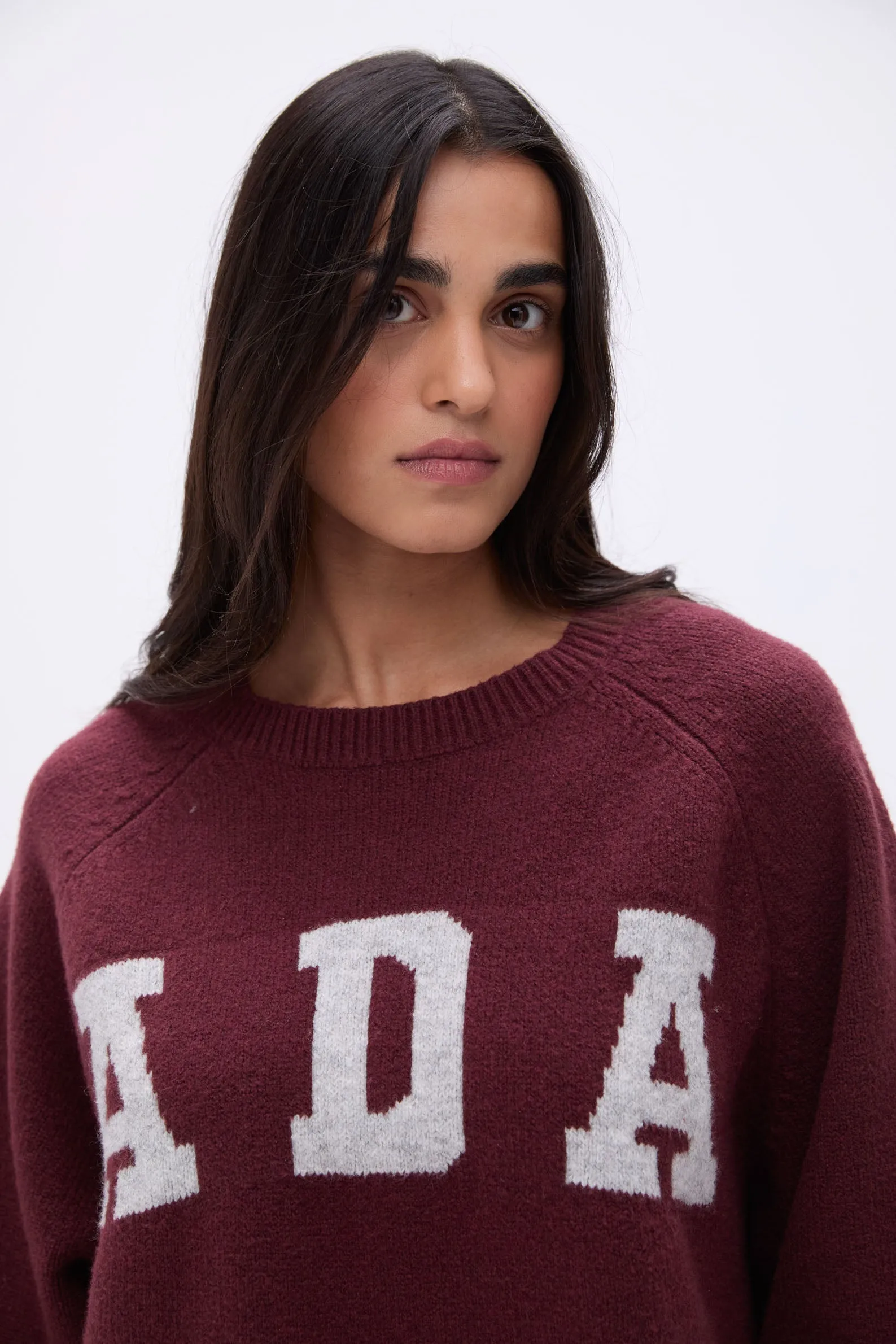 ADA Oversized Knit Sweatshirt - Burgundy/Light Grey Melange