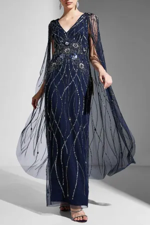 Adrianna Papell AP1E210623 - Sheer Long Cape Evening Dress