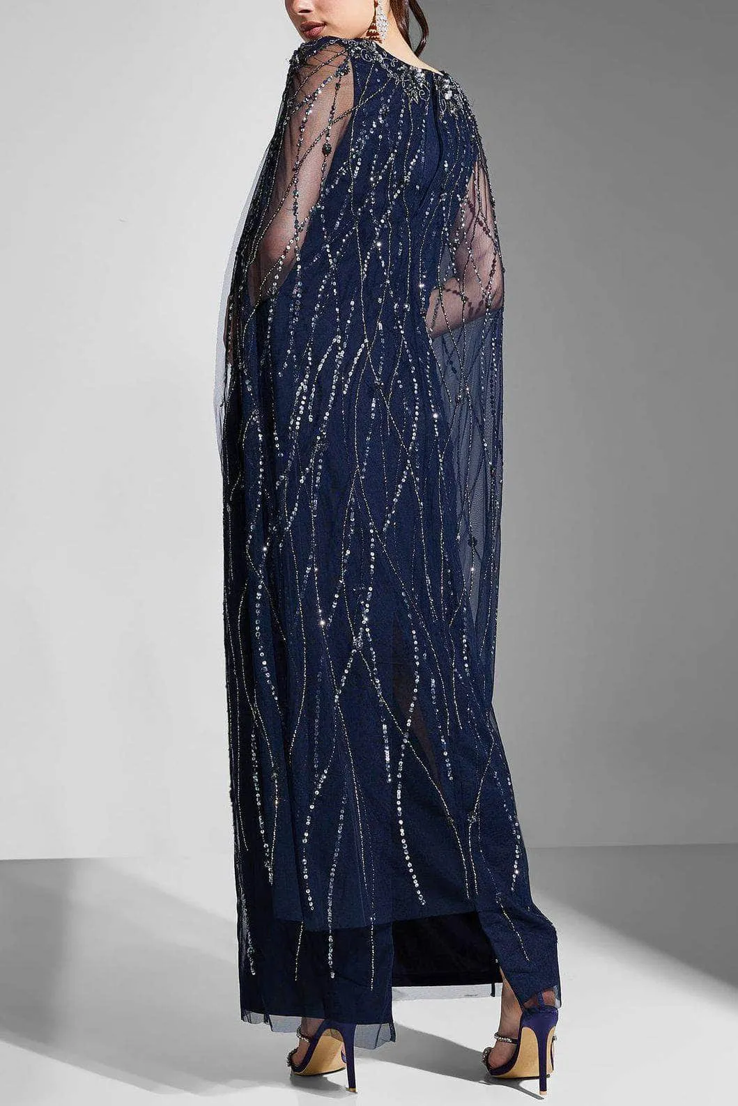 Adrianna Papell AP1E210623 - Sheer Long Cape Evening Dress