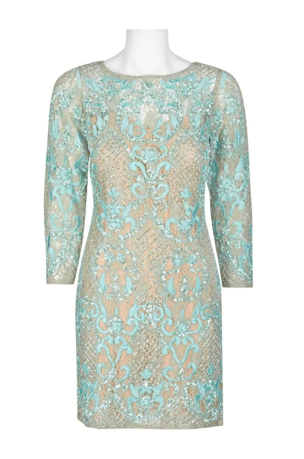 Aidan Mattox - MD1E200660 Embellished Lace Long Sleeve Sheath Dress