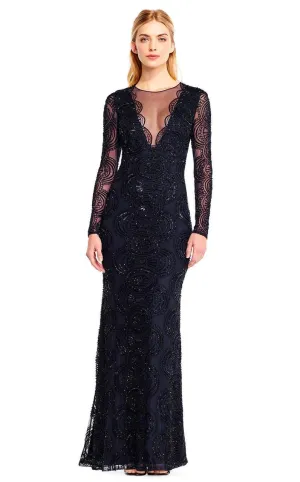 Aidan Mattox - MD1E201413 Long Sleeve Illusion Plunge Cutout Gown