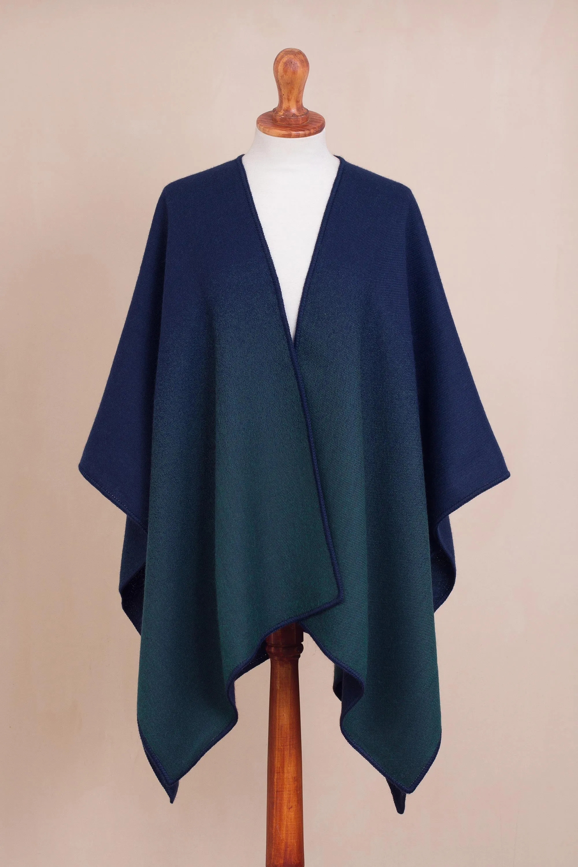 Andean Vistas Reversible Alpaca Blend Ruana in Navy and Kelly Green