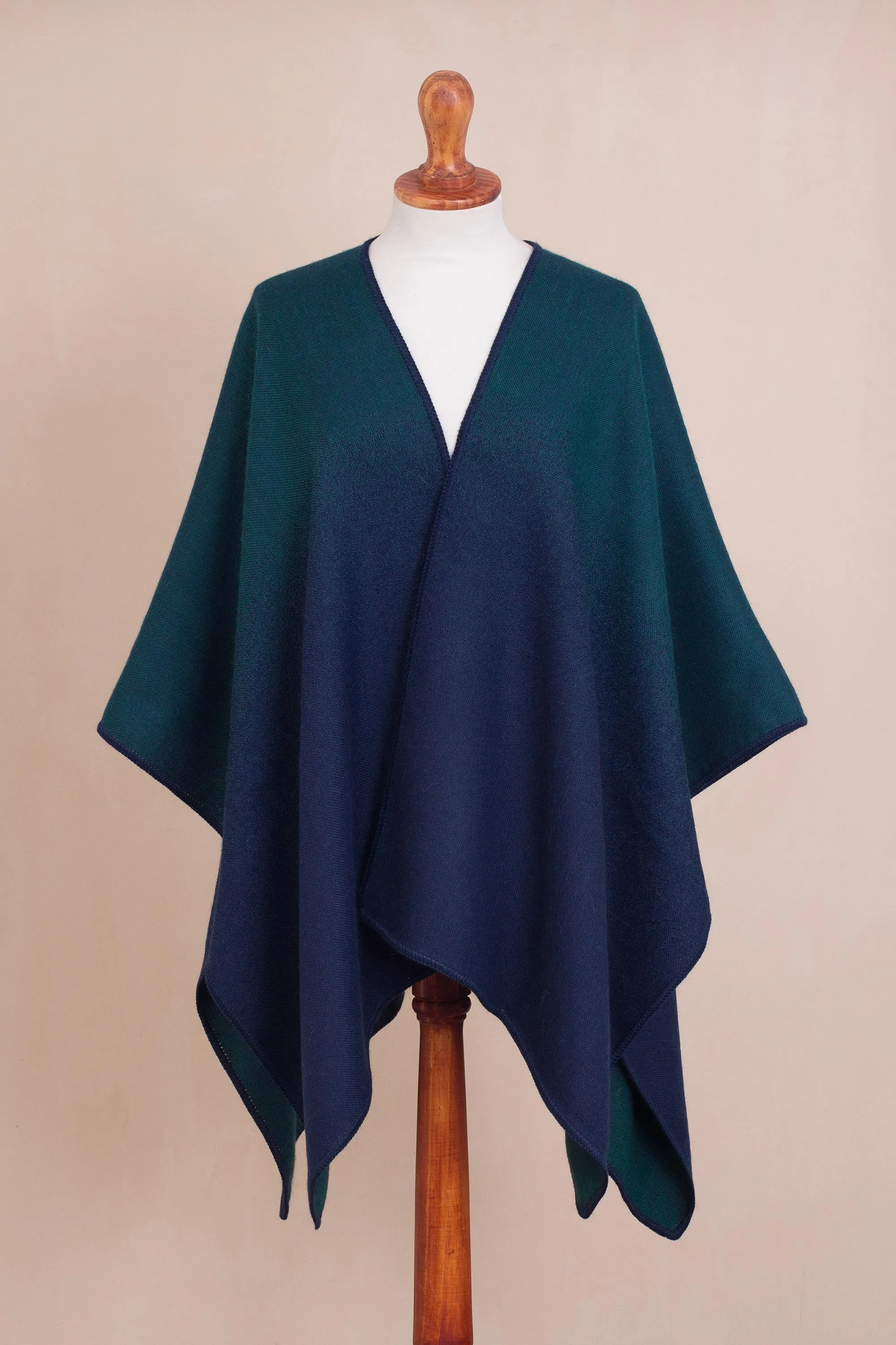 Andean Vistas Reversible Alpaca Blend Ruana in Navy and Kelly Green