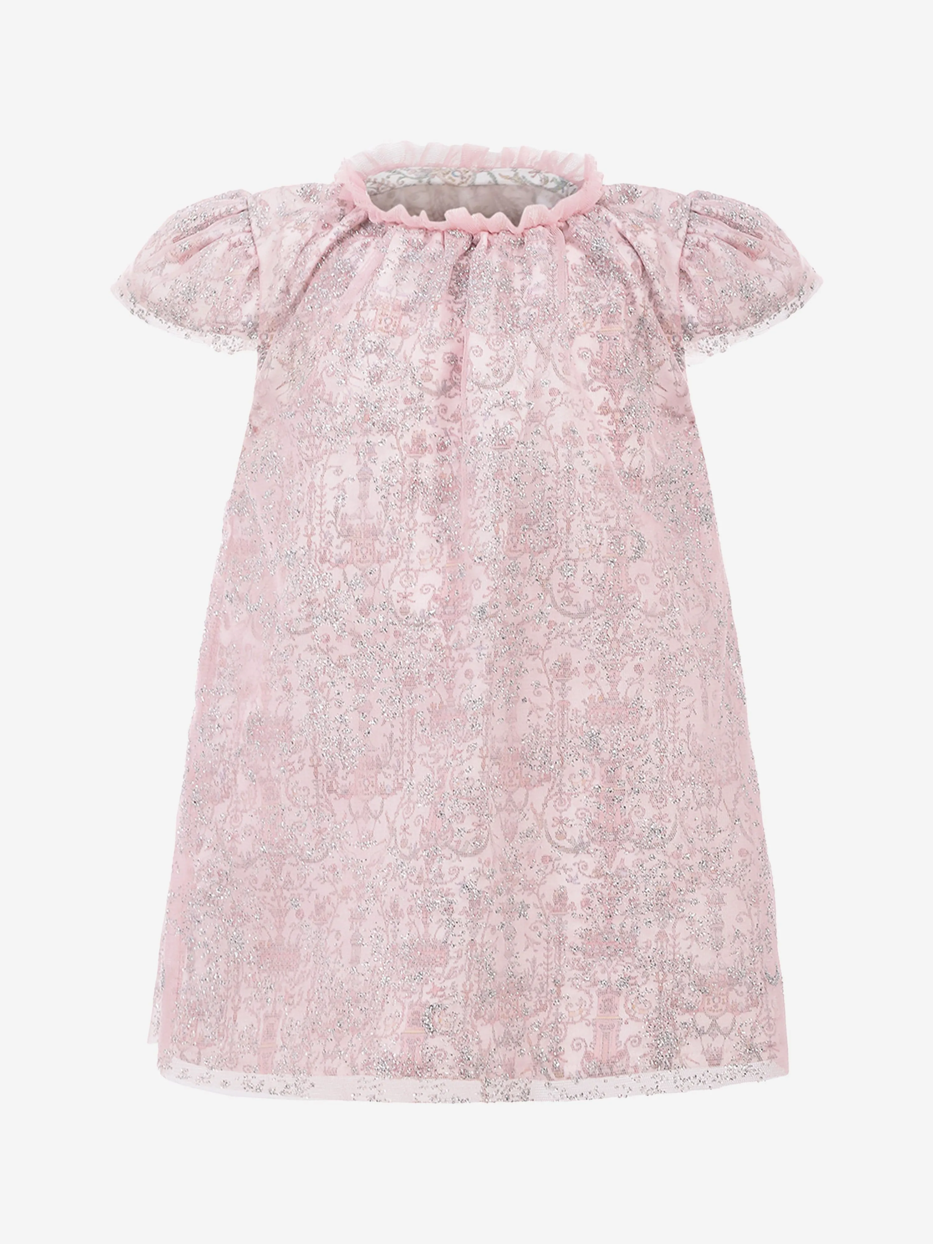 Atelier Choux Baby Girls Glittery Toile de Jouy Dress in Pink