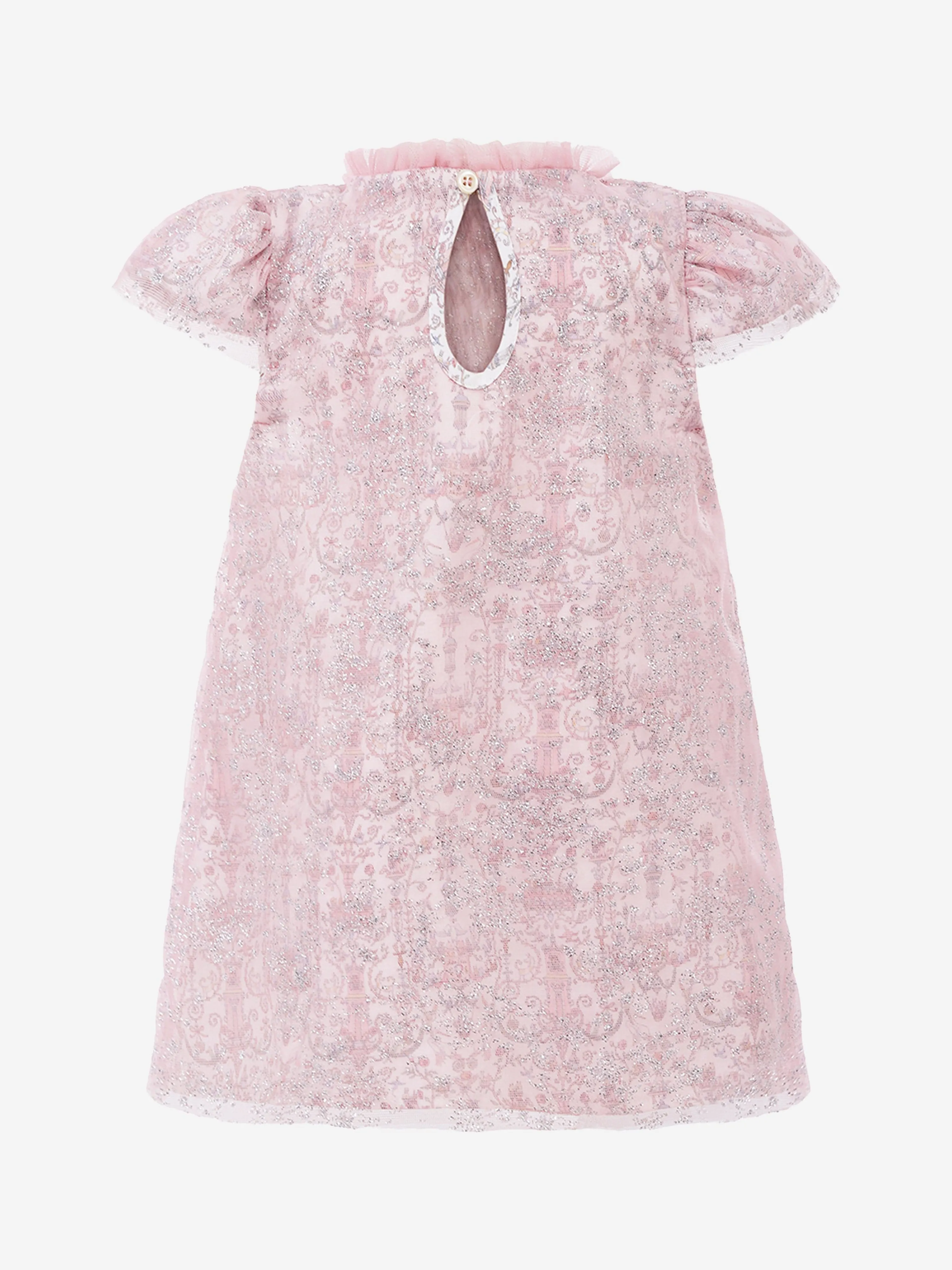 Atelier Choux Baby Girls Glittery Toile de Jouy Dress in Pink