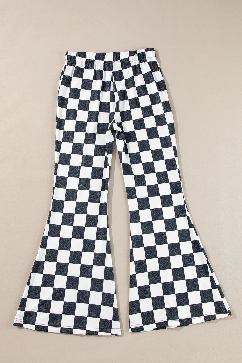 Black Checkerboard High Rise Casual Flared Pants