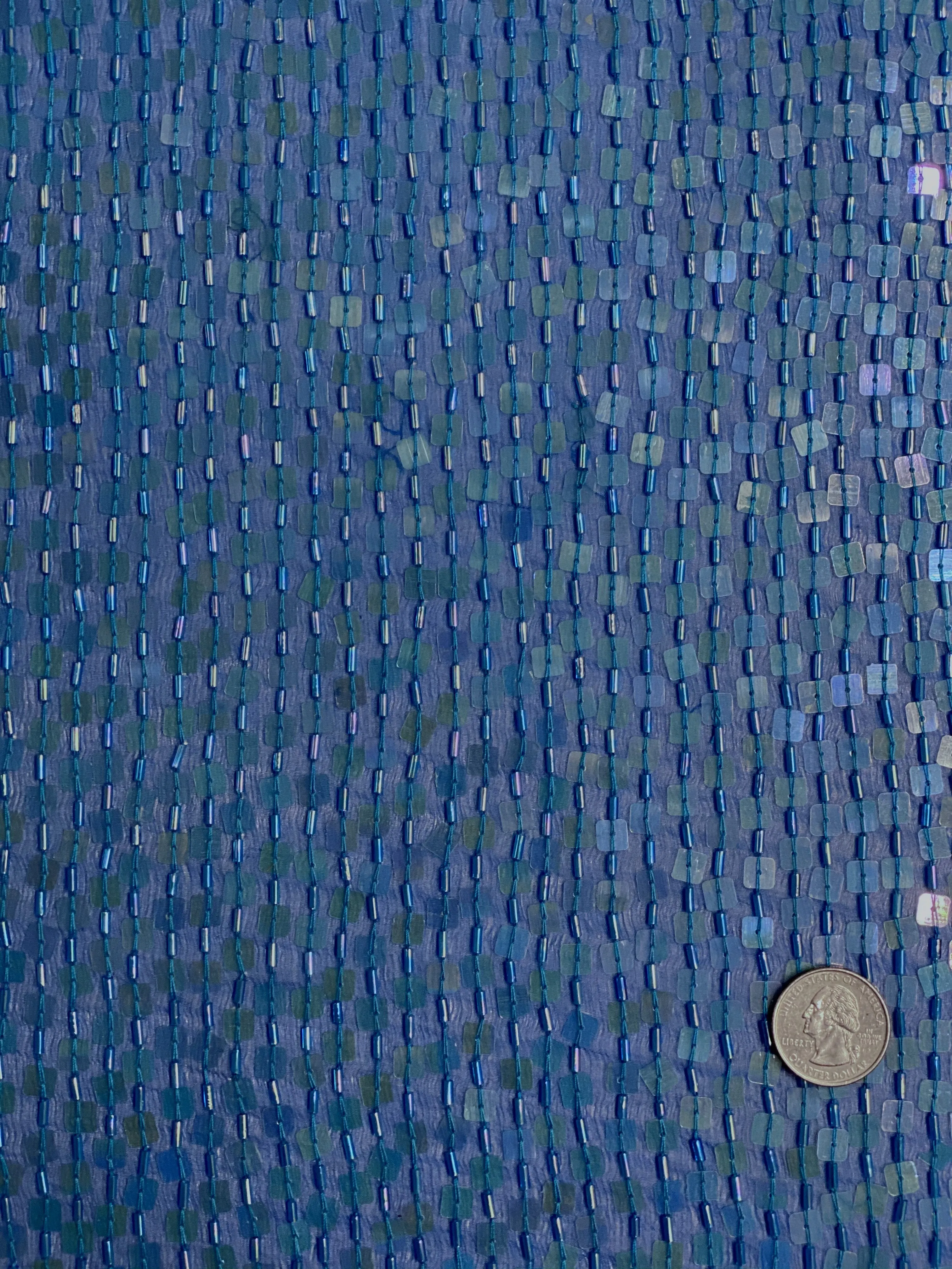 Blue Sequin & Beads On Silk Chiffon JEC-073-14 Fabric