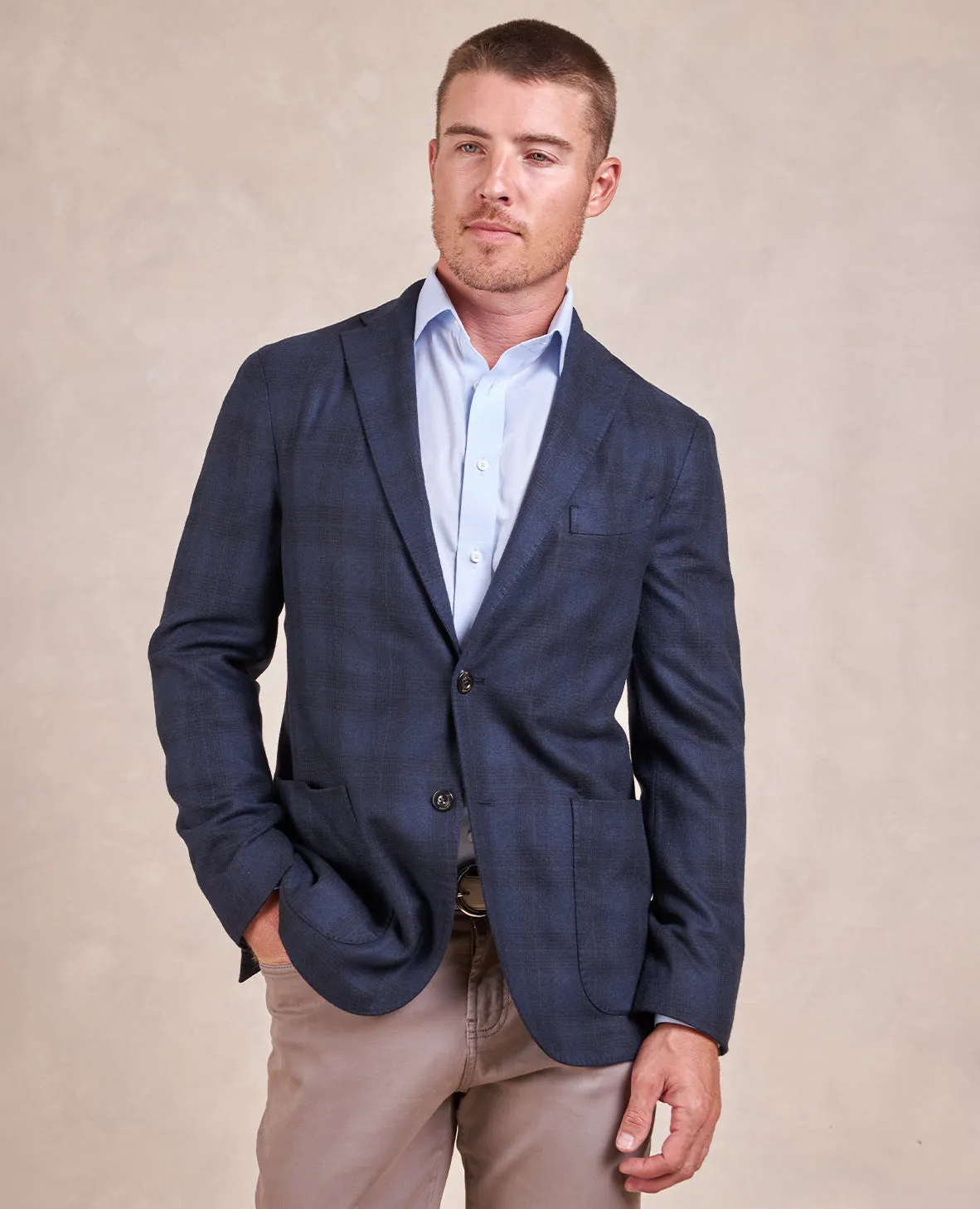 BOGLIOLI X RYE 51 - Tonal Suiting Check Soft Jacket - Deep Blue