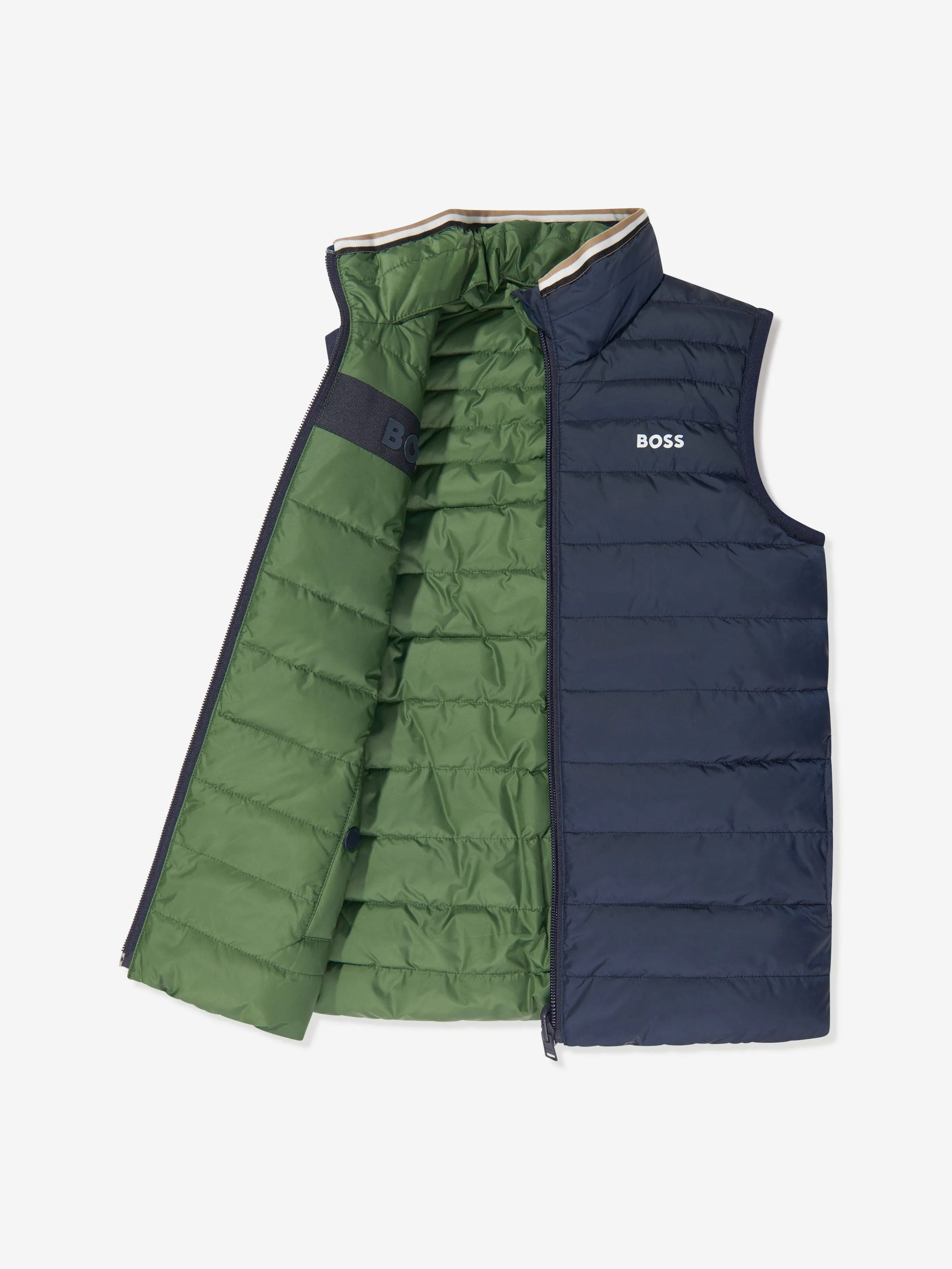 BOSS Boys Reversible Padded Gilet in Green