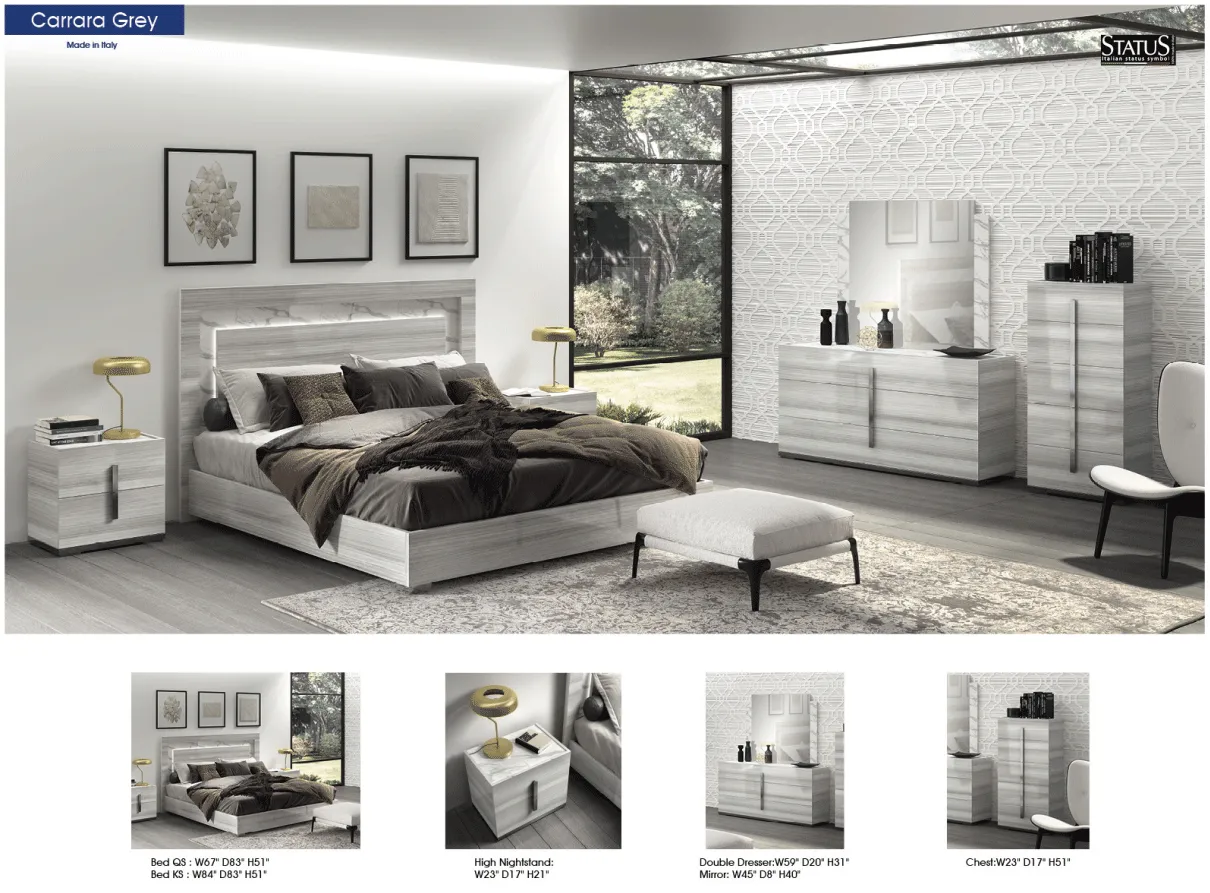 Carrara Bed Grey W/Light Queen