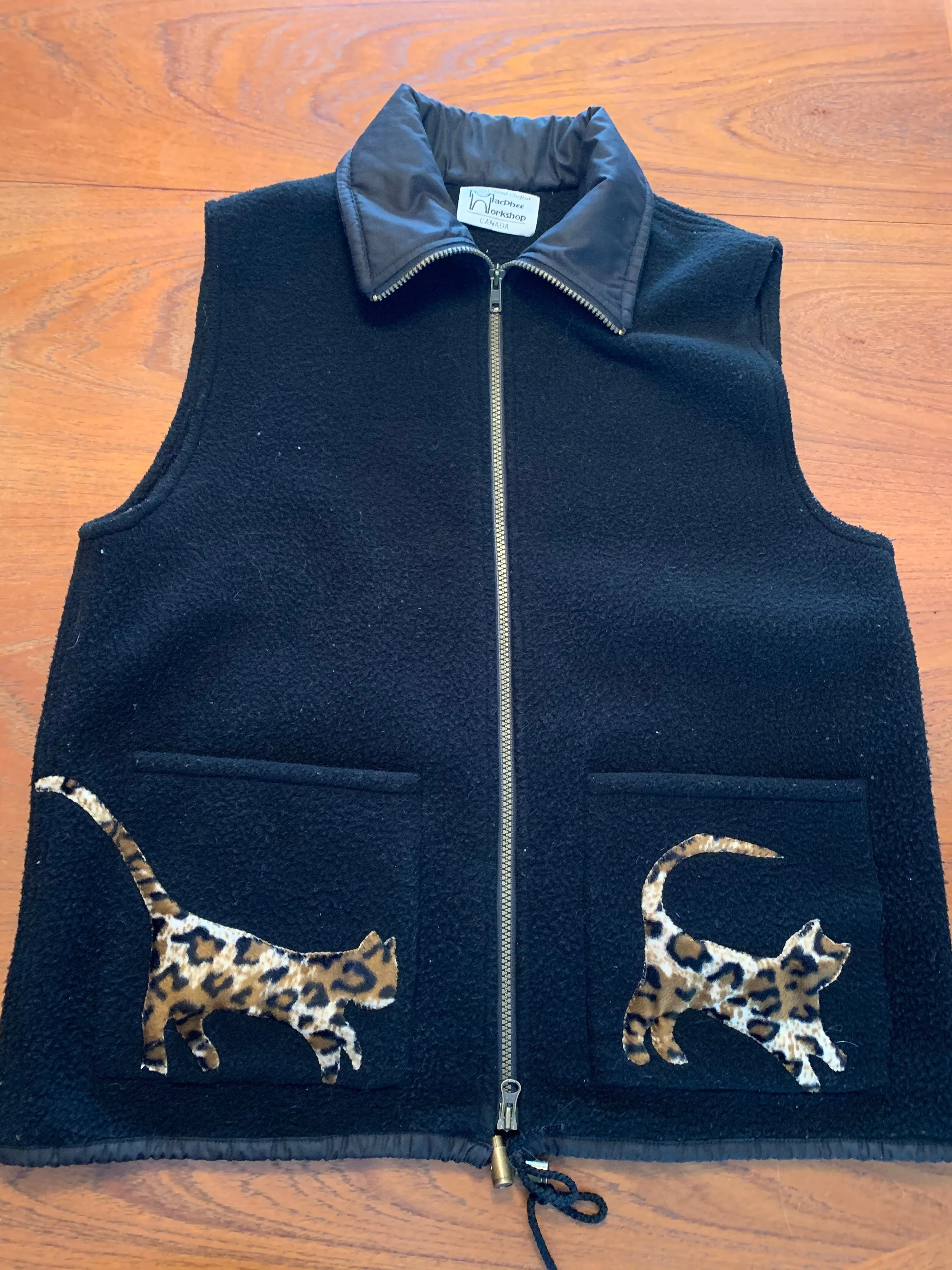 Cats on the Prowl Fleece Vest Black