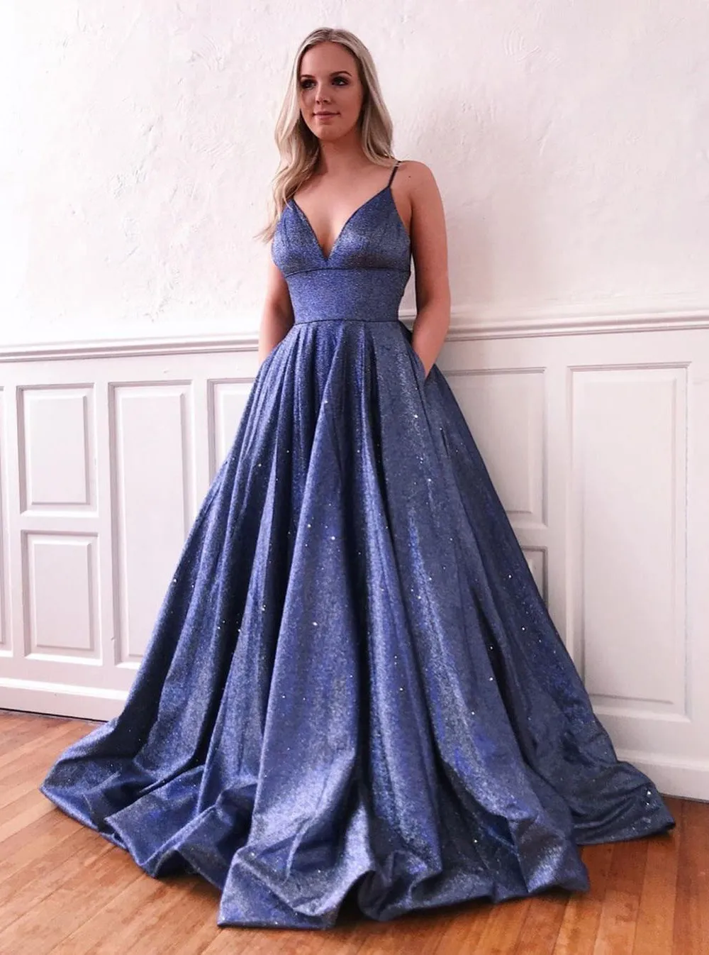 Chic A-line Spaghetti Straps Prom Dresses Long Evening Dresses