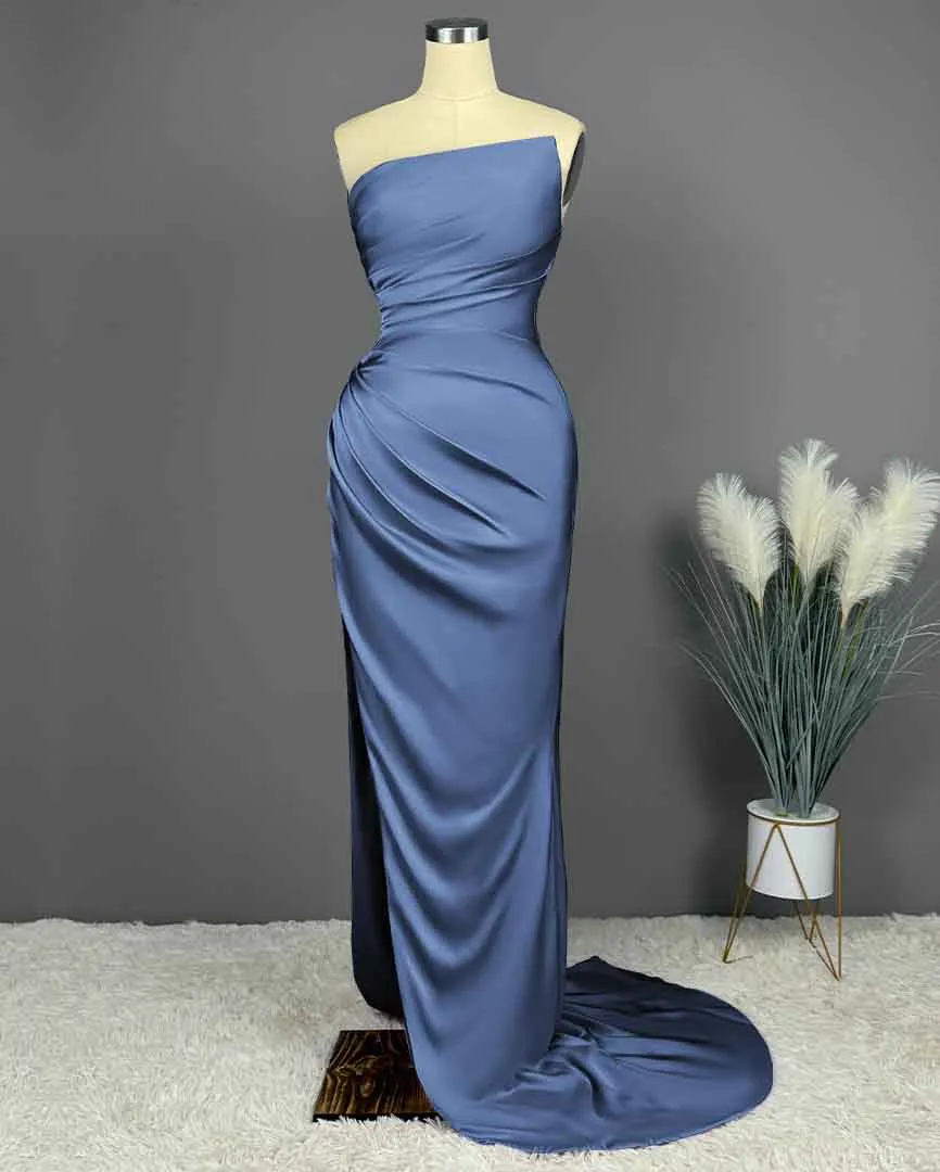 Chic Blue Charmeuse Prom Dress with Sleeveless Design and High Side Slit