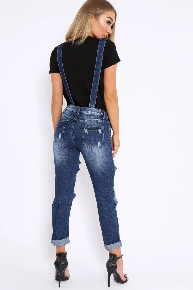 Dark Denim Fishnet Dungarees - Aily