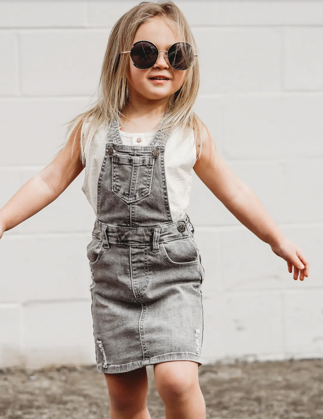 Denim Skirt Overalls- Grey Wash