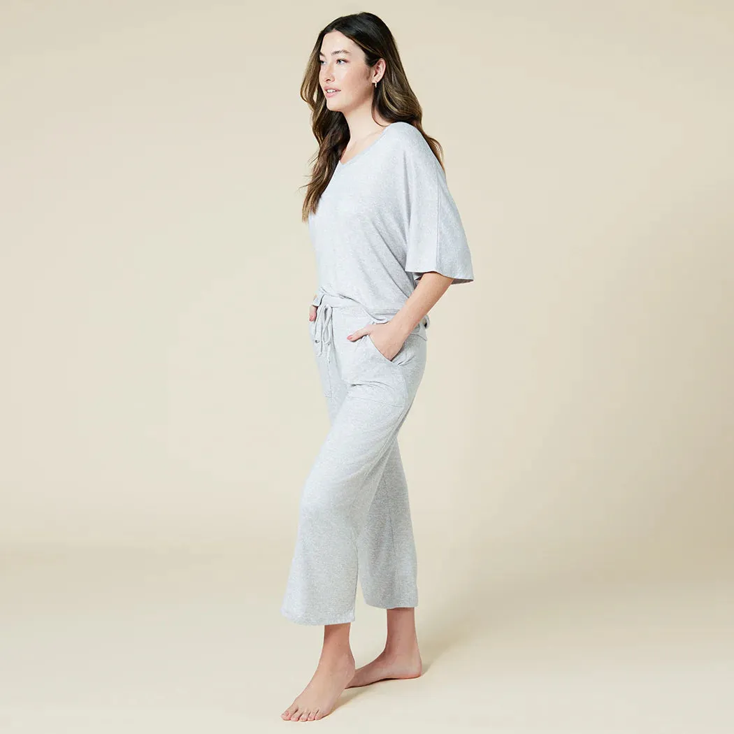 Dream Relaxed V-neck with Capri Lounge Set - Heather Grey