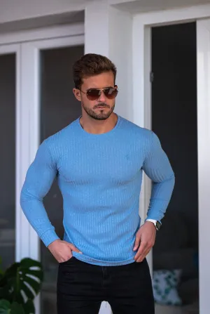 Father Sons Classic Baby Blue Ribbed Knit Sweater - FSH594