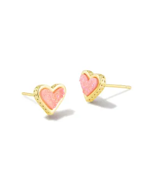 Framed Ari Heart Stud Earrings Gold - Light Pink Drusy