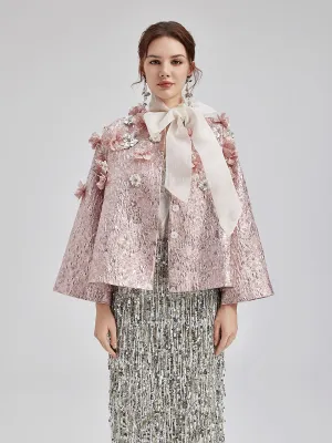 Haute Couture Gold Jacquard Satin Cape Coat