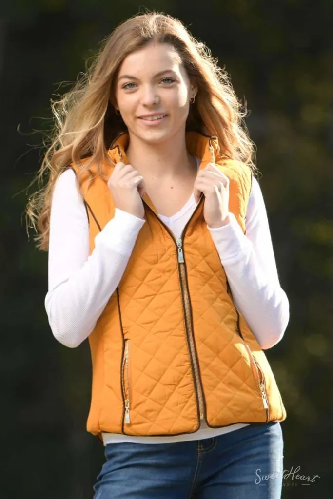 Hold Me Tight - Quilted Vest in Dark Mustard