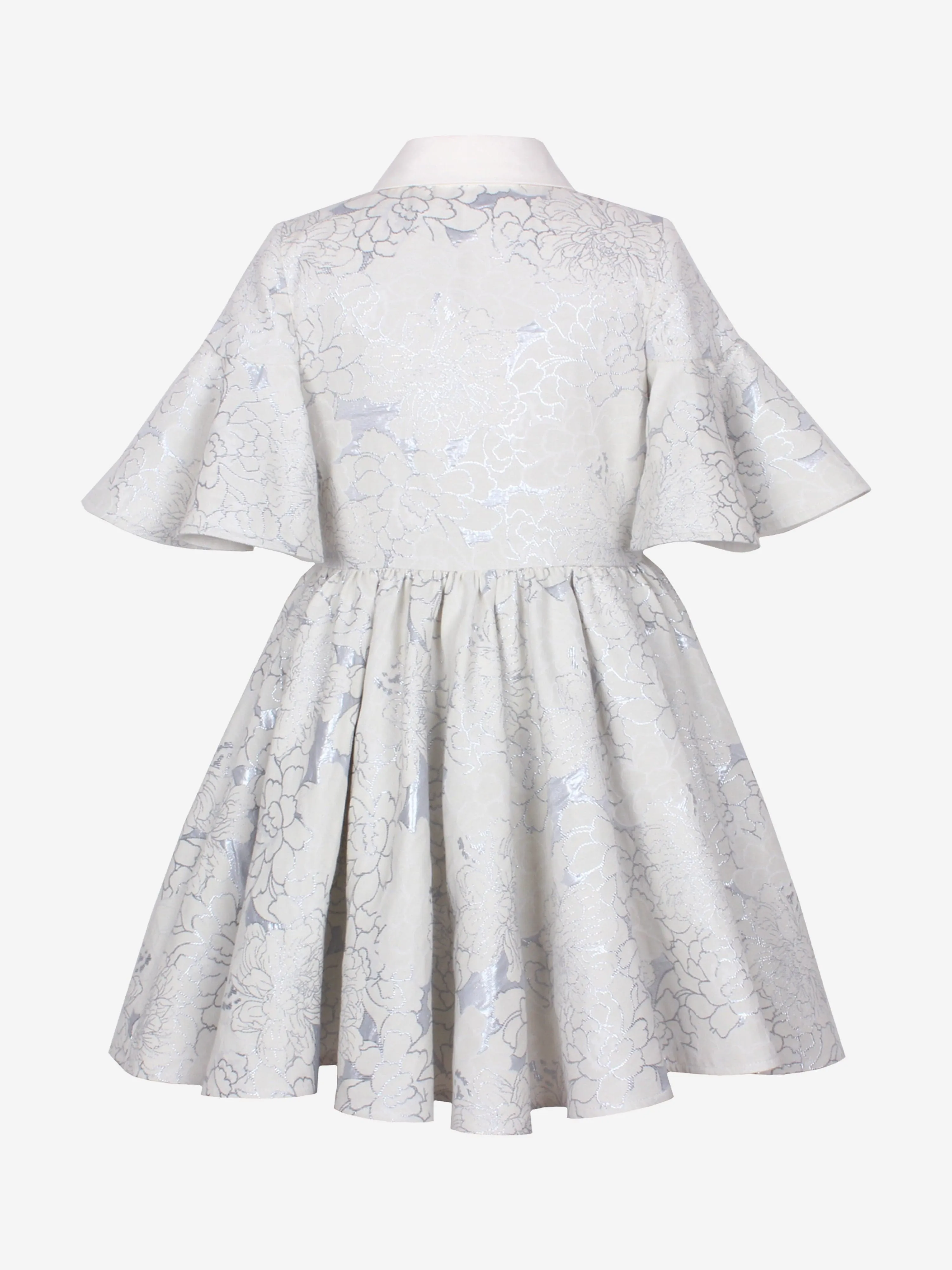 Jessie And James Girls Little Sister Flower Jacquard Dress in Blue