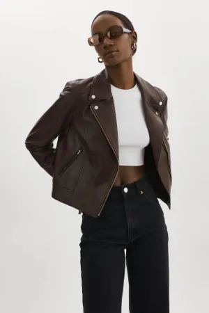 Kelsey Leather Biker Jacket - Mahogany