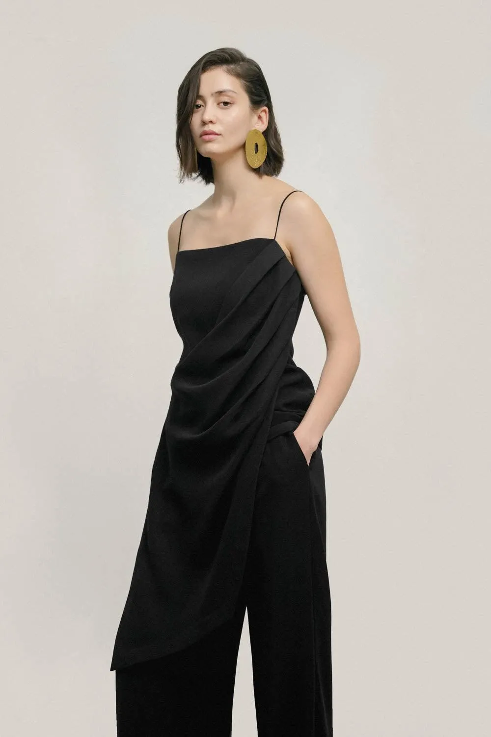 Laelia Straight Wide Leg Crepe Floor Length Pants