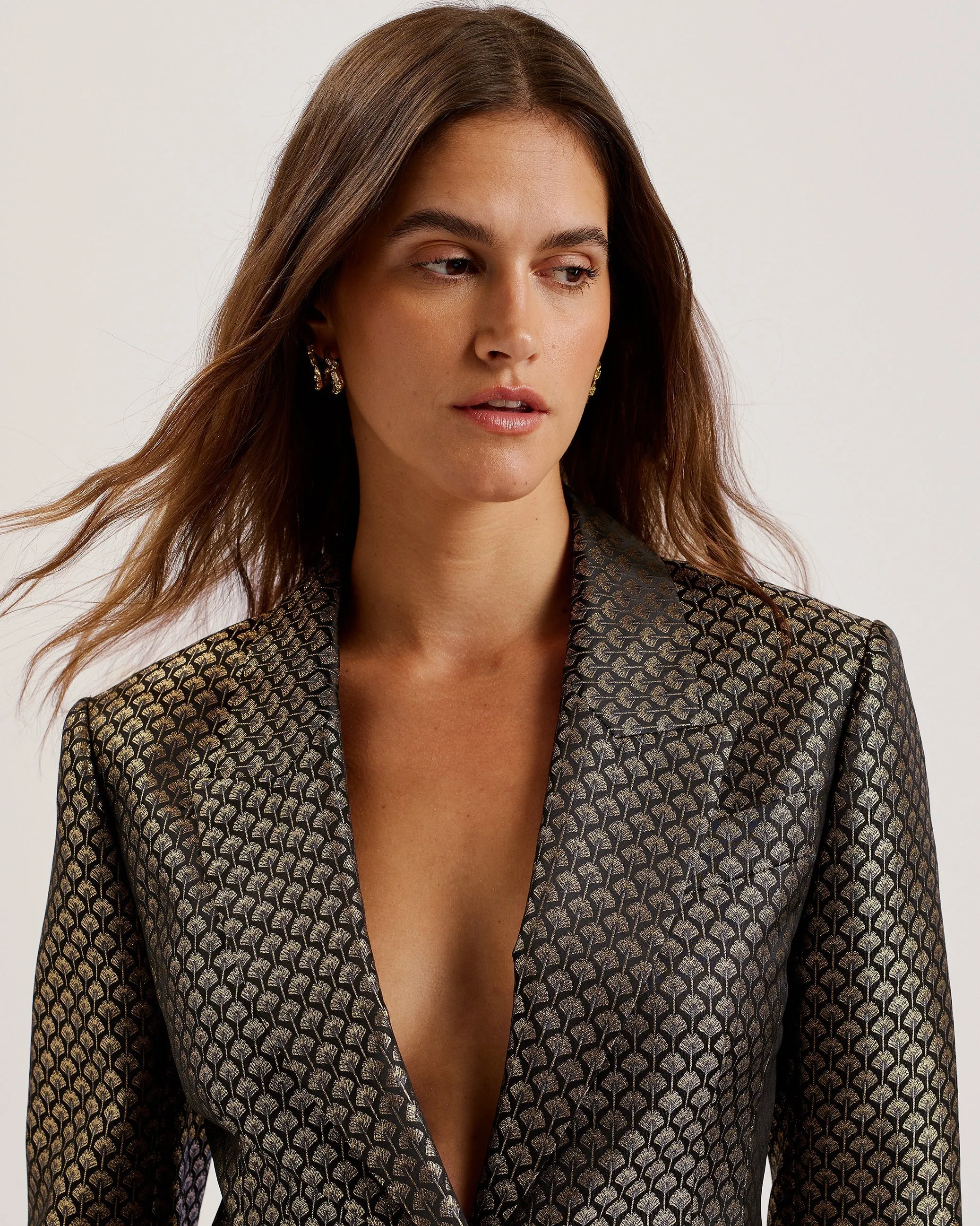 Mangu Jacquard Hourglass Tailored Blazer Black