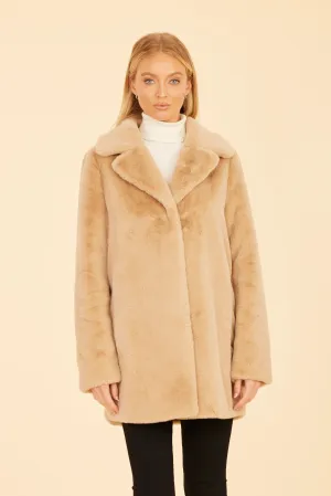 Mid Length Faux Fur Coat - Champagne