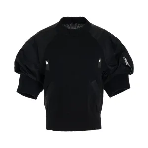 Nylon Twill x Knit Sweater in Black