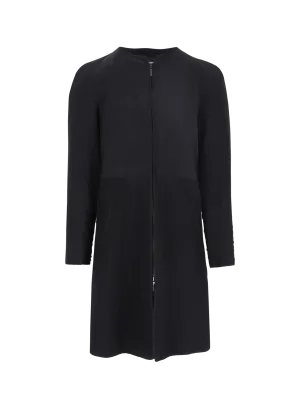 panelled collarless silk and wool-blend coat