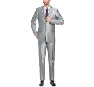 Renoir 207-2 Men's Sharkskin Italian Styled Two Piece Slim Fit Suit