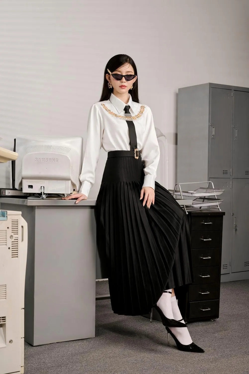 Sando Straight Pleated Cotton Midi Set