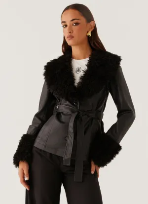 Street Lights Fur Trim Jacket - Black