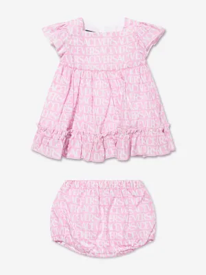 Versace Baby Girls Logo Dress With Knickers in Pink