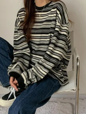 Vintage Striped Crew Neck Pullover Sweater