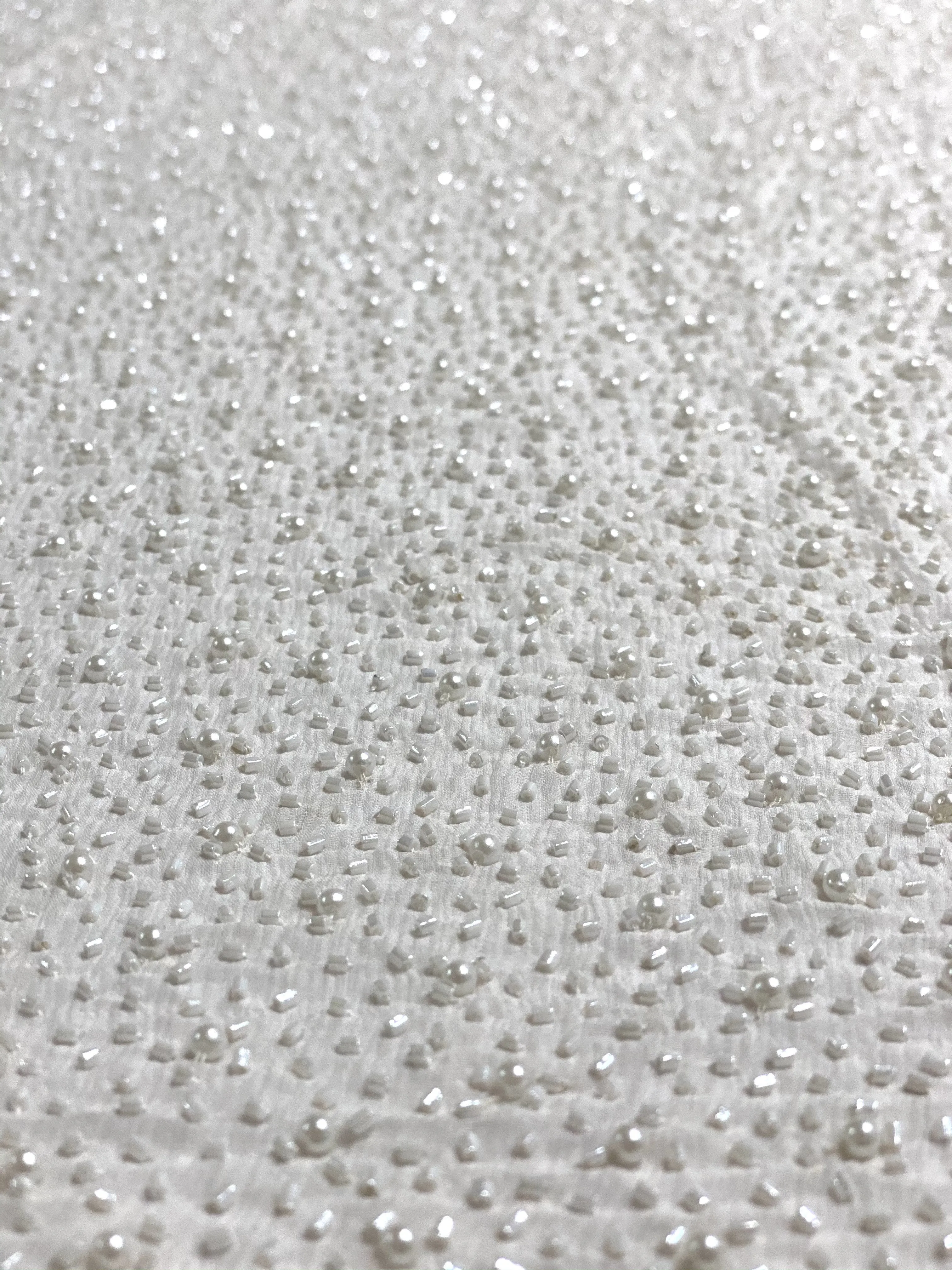 White Sequin & Beads On Silk Chiffon JEC-011-33 Fabric