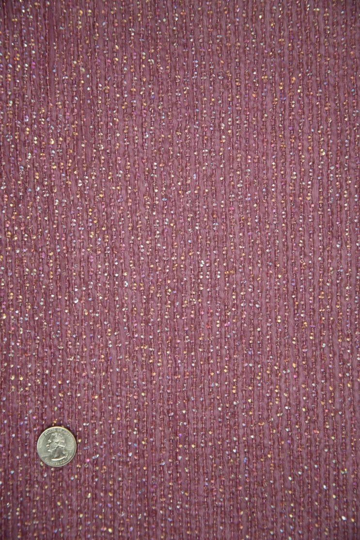 Wine Sequins & Beads on Silk Chiffon Fabric