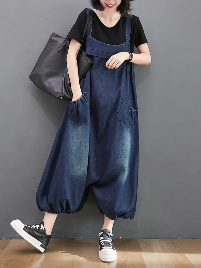 Women's  Relaxed Fit Wide Leg Bib Dungarees