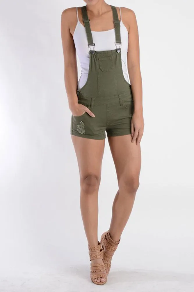 Women's Ripped Short Overalls