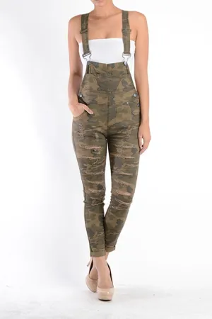 Women's Ripped Skinny Overalls