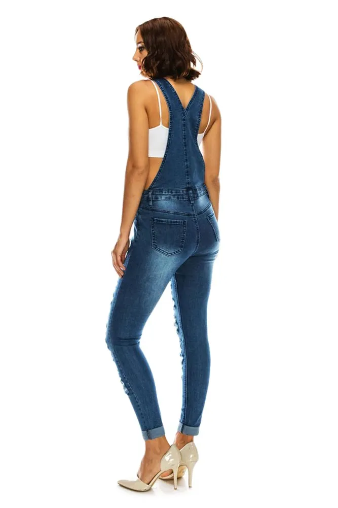 Women's Ripped Up Skinny Overalls