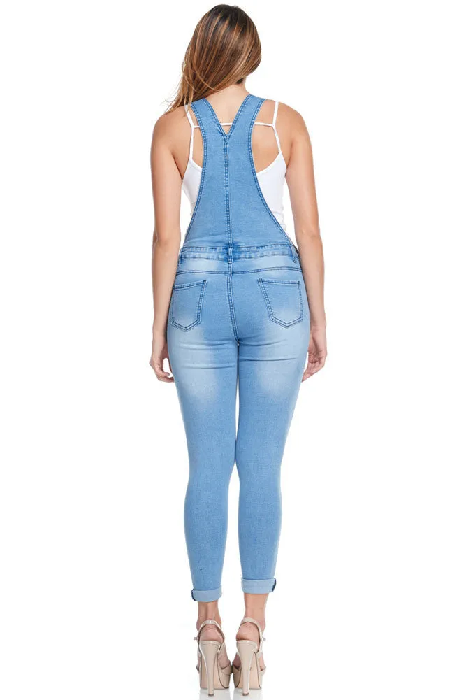 Women's Ripped Up Skinny Overalls