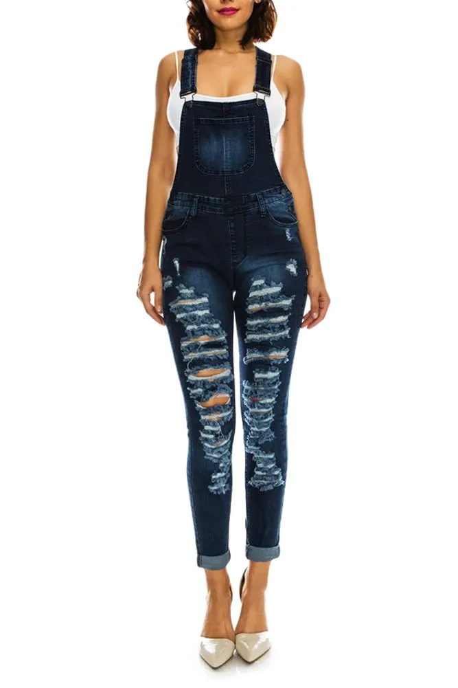 Women's Ripped Up Skinny Overalls