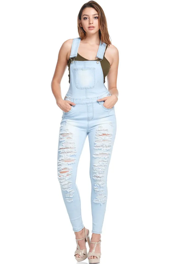 Women's Ripped Up Skinny Overalls