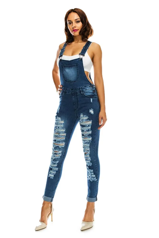 Women's Ripped Up Skinny Overalls