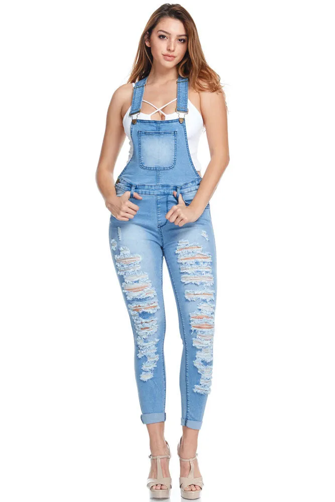 Women's Ripped Up Skinny Overalls