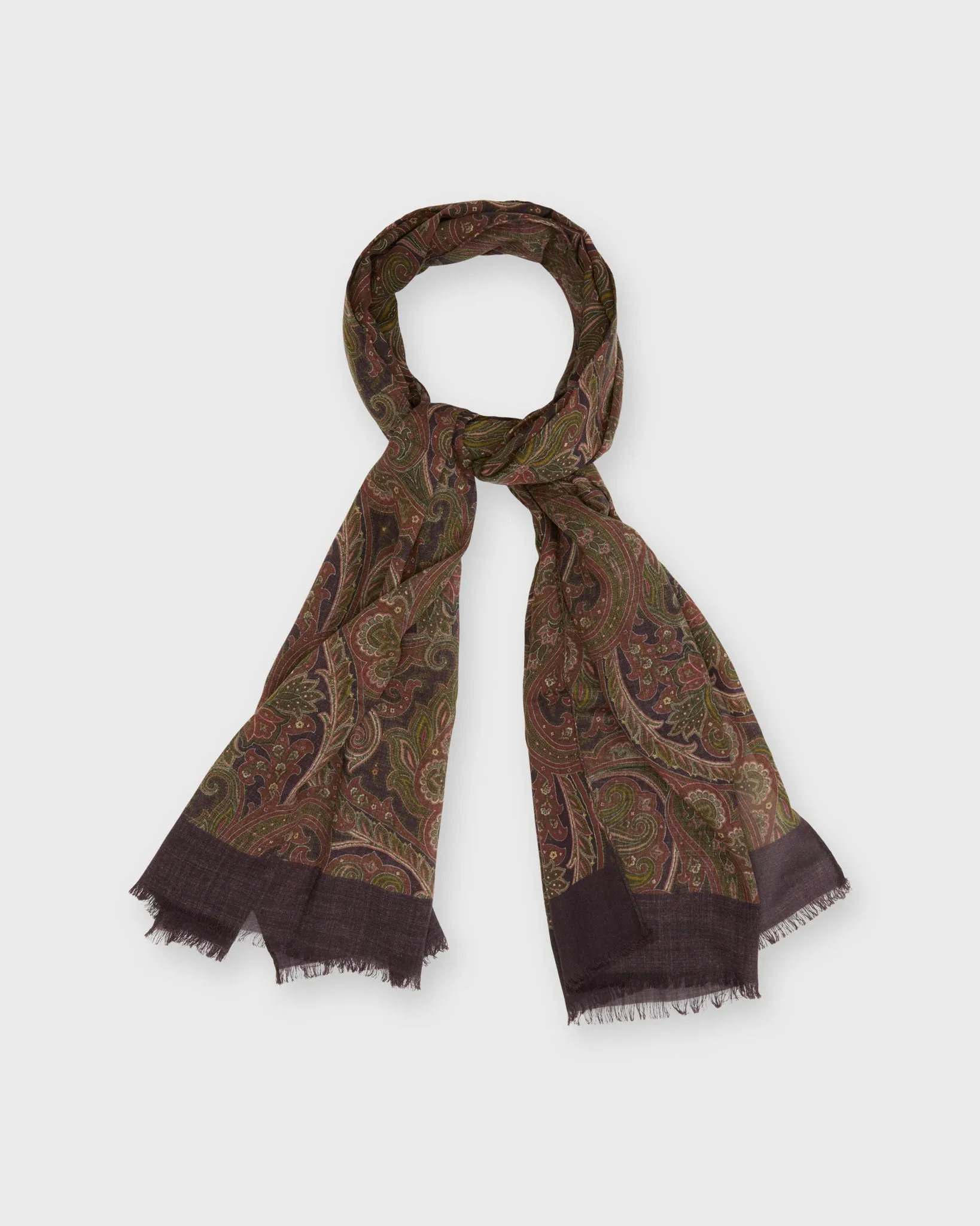 Wool/Cashmere Print Scarf in Brick/Gold Paisley